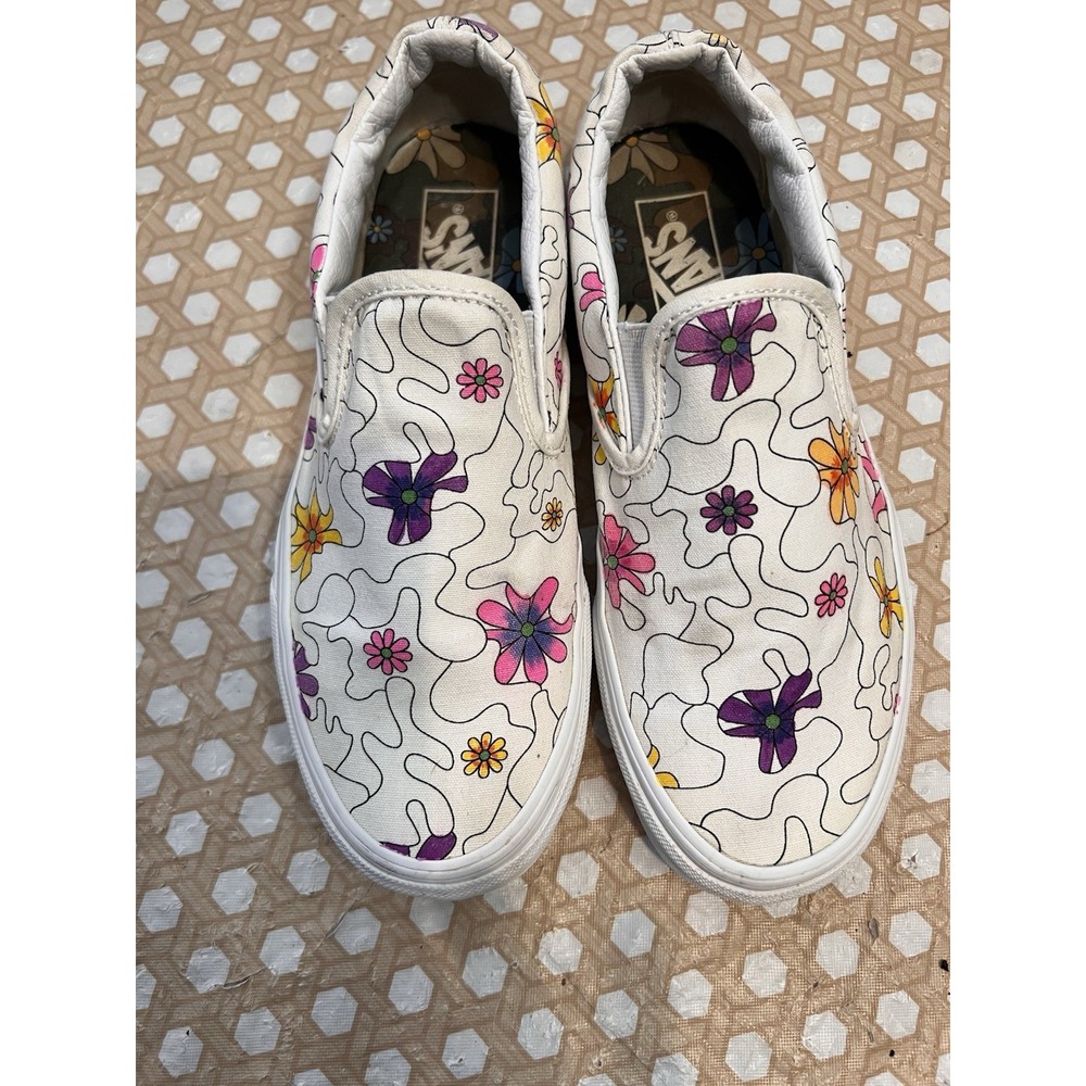 Vans Shoes Women's Size Women 8 Men 7 Slip On White Colorful Flower Canvas